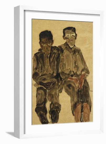 Two Seated Boys-Egon Schiele-Framed Giclee Print