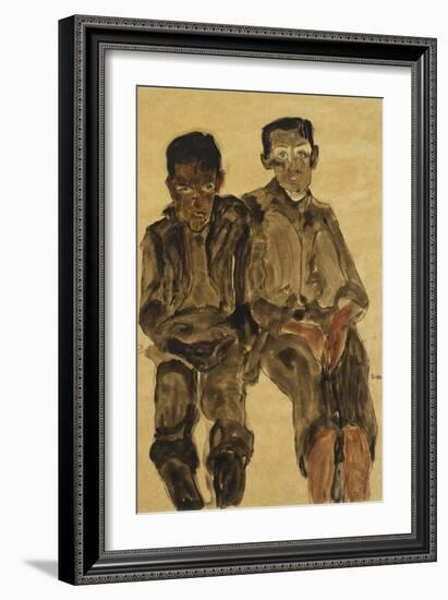 Two Seated Boys-Egon Schiele-Framed Giclee Print