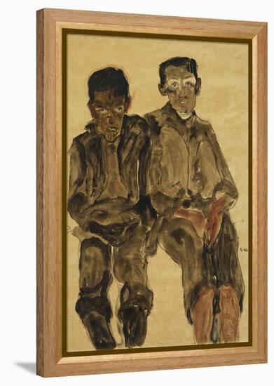 Two Seated Boys-Egon Schiele-Framed Premier Image Canvas