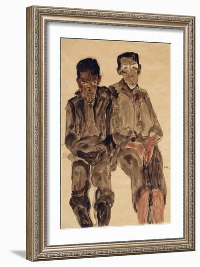 Two Seated Boys-Egon Schiele-Framed Giclee Print