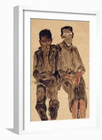 Two Seated Boys-Egon Schiele-Framed Giclee Print