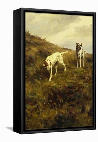 Two Setters Pointing at Quail-Percival L. Rosseau-Framed Premier Image Canvas