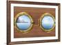 Two Ship Windows or Portholes with Sea or Ocean with Tropical Island. Travel and Adventure Concept.-Andrey_Kuzmin-Framed Photographic Print