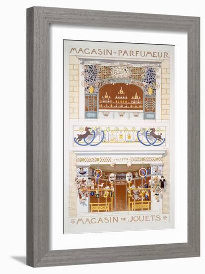 Two Shop-Front Designs: a Perfume Seller's and a Toyshop, C.1880-95 (Colour Litho)-Rene Binet-Framed Giclee Print