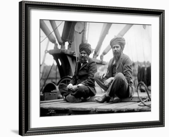 Two Sikh Men Sitting on a Dock, Circa 1913-Asahel Curtis-Framed Giclee Print