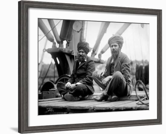 Two Sikh Men Sitting on a Dock, Circa 1913-Asahel Curtis-Framed Giclee Print