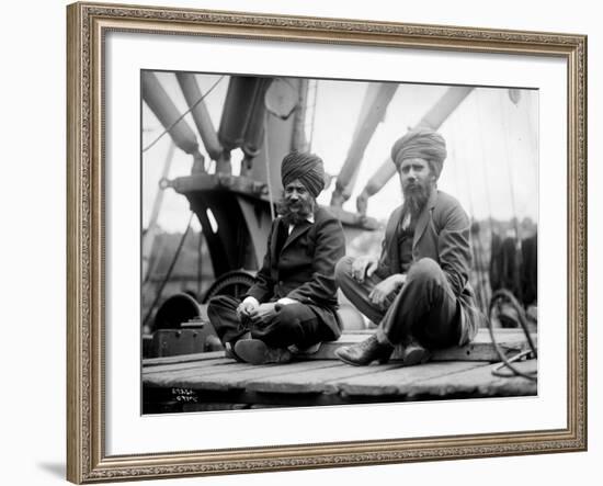 Two Sikh Men Sitting on a Dock, Circa 1913-Asahel Curtis-Framed Giclee Print