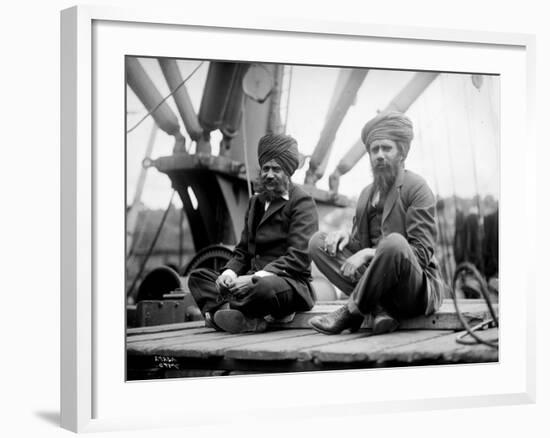 Two Sikh Men Sitting on a Dock, Circa 1913-Asahel Curtis-Framed Giclee Print