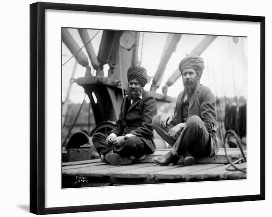 Two Sikh Men Sitting on a Dock, Circa 1913-Asahel Curtis-Framed Giclee Print