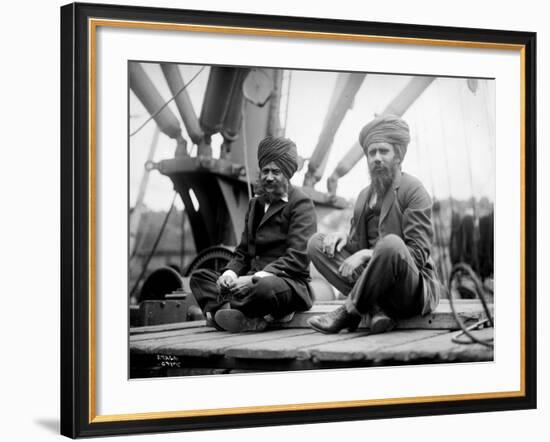 Two Sikh Men Sitting on a Dock, Circa 1913-Asahel Curtis-Framed Giclee Print