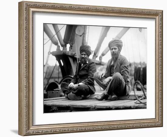 Two Sikh Men Sitting on a Dock, Circa 1913-Asahel Curtis-Framed Giclee Print