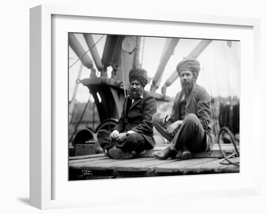 Two Sikh Men Sitting on a Dock, Circa 1913-Asahel Curtis-Framed Giclee Print