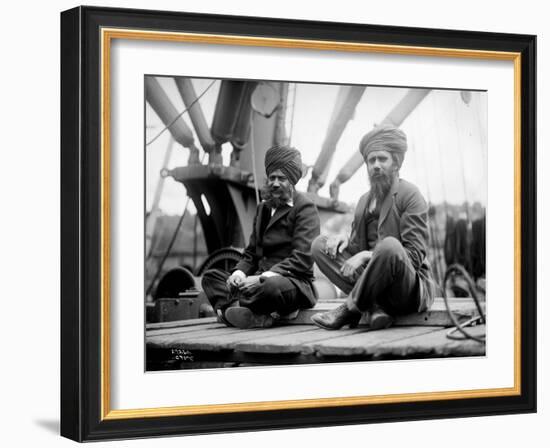 Two Sikh Men Sitting on a Dock, Circa 1913-Asahel Curtis-Framed Giclee Print