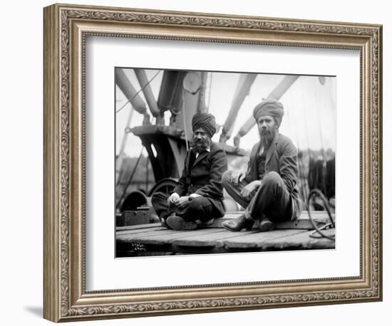 Two Sikh Men Sitting on a Dock, Circa 1913-Asahel Curtis-Framed Giclee Print