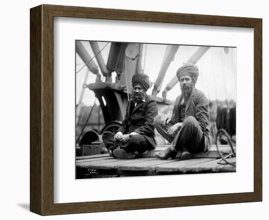 Two Sikh Men Sitting on a Dock, Circa 1913-Asahel Curtis-Framed Giclee Print