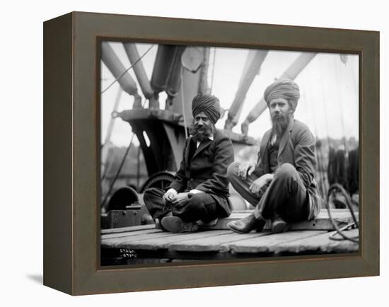 Two Sikh Men Sitting on a Dock, Circa 1913-Asahel Curtis-Framed Premier Image Canvas