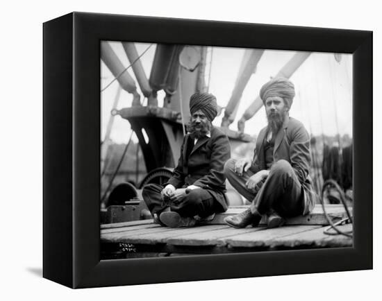 Two Sikh Men Sitting on a Dock, Circa 1913-Asahel Curtis-Framed Premier Image Canvas