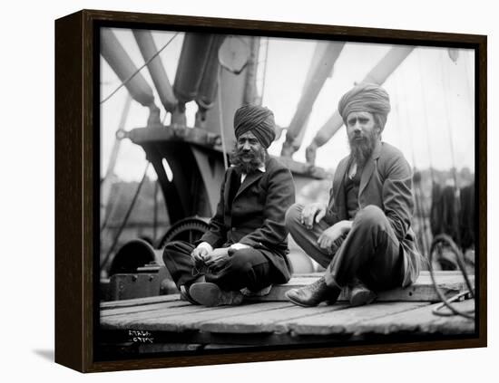 Two Sikh Men Sitting on a Dock, Circa 1913-Asahel Curtis-Framed Premier Image Canvas