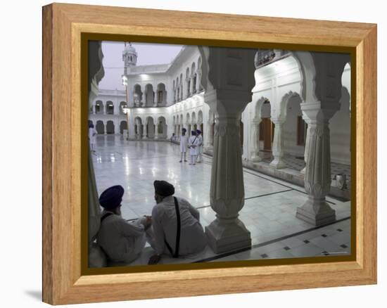 Two Sikhs Priests at Dawn Sitting Under Arcades, Golden Temple, Amritsar, Punjab State, India-Eitan Simanor-Framed Premier Image Canvas