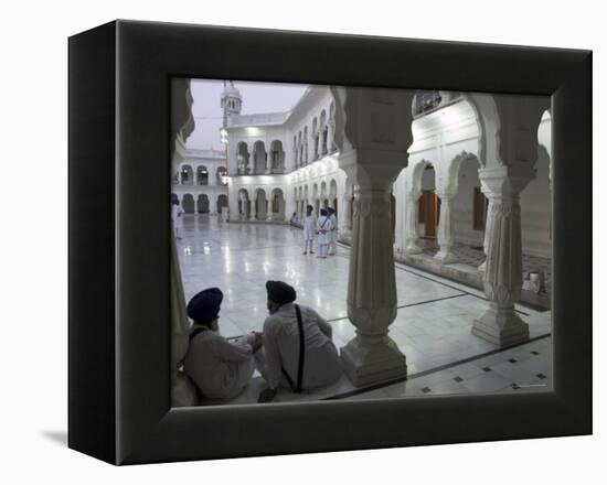 Two Sikhs Priests at Dawn Sitting Under Arcades, Golden Temple, Amritsar, Punjab State, India-Eitan Simanor-Framed Premier Image Canvas