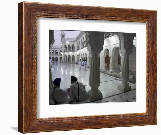 Two Sikhs Priests at Dawn Sitting Under Arcades, Golden Temple, Amritsar, Punjab State, India-Eitan Simanor-Framed Photographic Print