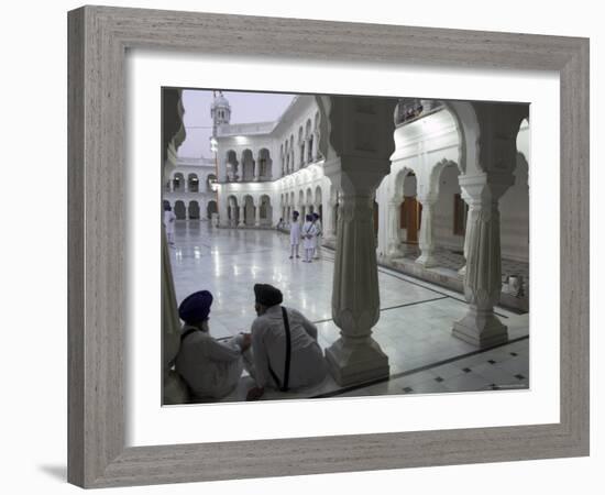 Two Sikhs Priests at Dawn Sitting Under Arcades, Golden Temple, Amritsar, Punjab State, India-Eitan Simanor-Framed Photographic Print