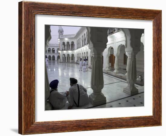 Two Sikhs Priests at Dawn Sitting Under Arcades, Golden Temple, Amritsar, Punjab State, India-Eitan Simanor-Framed Photographic Print