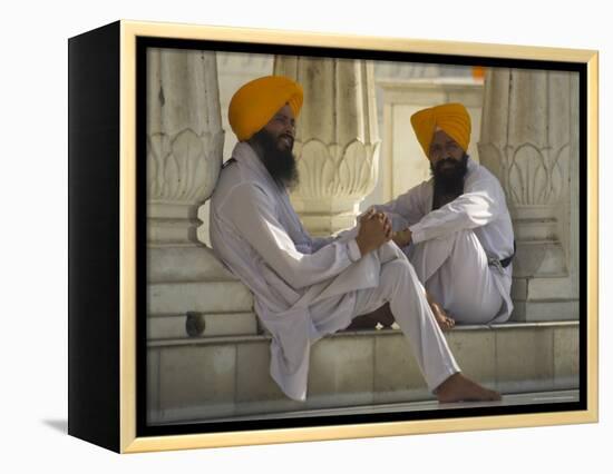 Two Sikhs Priests with Orange Turbans, Golden Temple, Punjab State-Eitan Simanor-Framed Premier Image Canvas