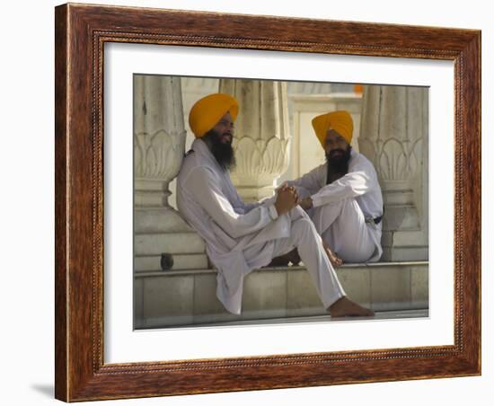 Two Sikhs Priests with Orange Turbans, Golden Temple, Punjab State-Eitan Simanor-Framed Photographic Print