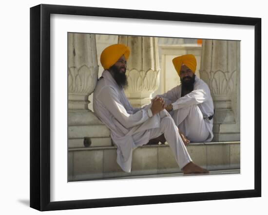 Two Sikhs Priests with Orange Turbans, Golden Temple, Punjab State-Eitan Simanor-Framed Photographic Print