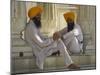 Two Sikhs Priests with Orange Turbans, Golden Temple, Punjab State-Eitan Simanor-Mounted Photographic Print