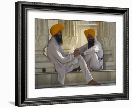 Two Sikhs Priests with Orange Turbans, Golden Temple, Punjab State-Eitan Simanor-Framed Photographic Print