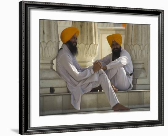 Two Sikhs Priests with Orange Turbans, Golden Temple, Punjab State-Eitan Simanor-Framed Photographic Print