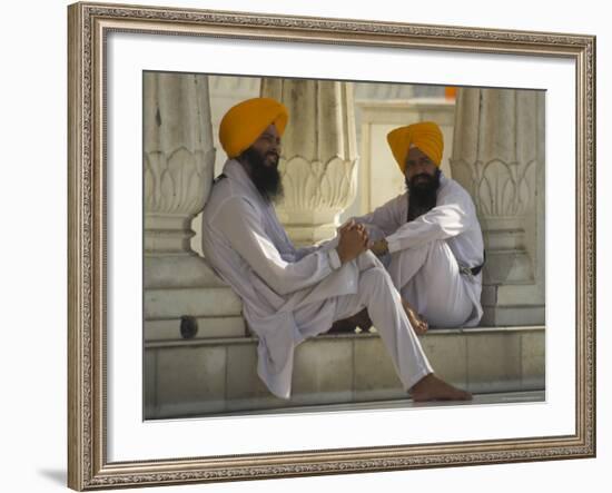 Two Sikhs Priests with Orange Turbans, Golden Temple, Punjab State-Eitan Simanor-Framed Photographic Print