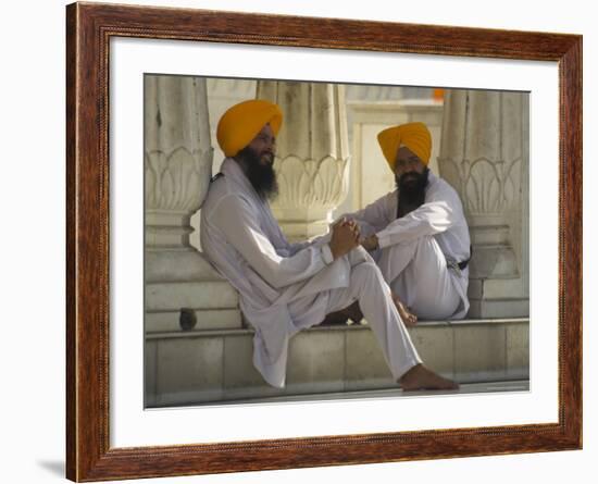 Two Sikhs Priests with Orange Turbans, Golden Temple, Punjab State-Eitan Simanor-Framed Photographic Print