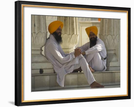 Two Sikhs Priests with Orange Turbans, Golden Temple, Punjab State-Eitan Simanor-Framed Photographic Print