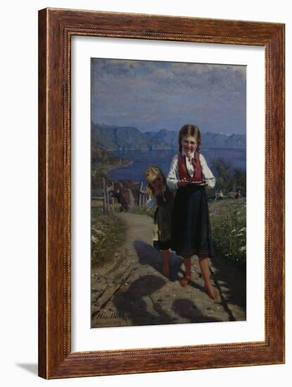 Two Sisters with Strawberries, 1877-Hans Andreas Dahl-Framed Giclee Print