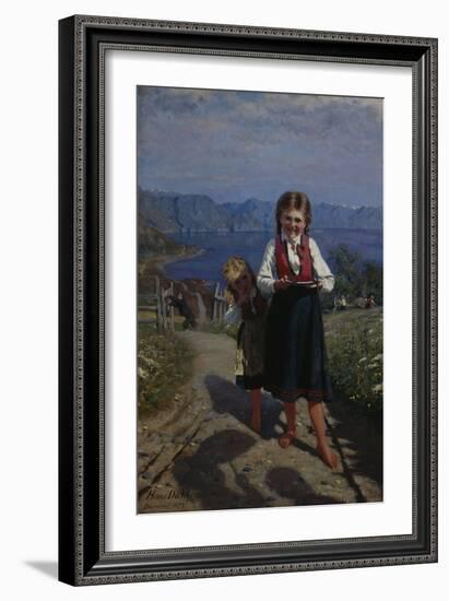 Two Sisters with Strawberries, 1877-Hans Andreas Dahl-Framed Giclee Print