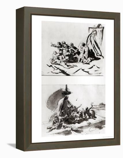 Two Sketches for the Raft of the Medusa, circa 1819-Théodore Géricault-Framed Premier Image Canvas