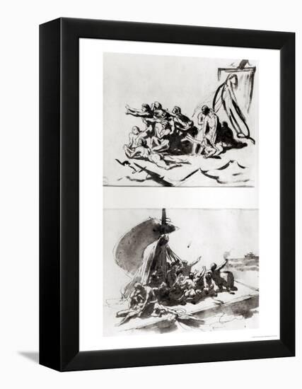 Two Sketches for the Raft of the Medusa, circa 1819-Théodore Géricault-Framed Premier Image Canvas