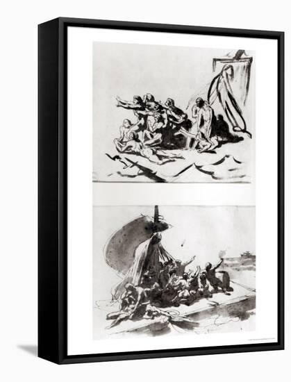 Two Sketches for the Raft of the Medusa, circa 1819-Théodore Géricault-Framed Premier Image Canvas