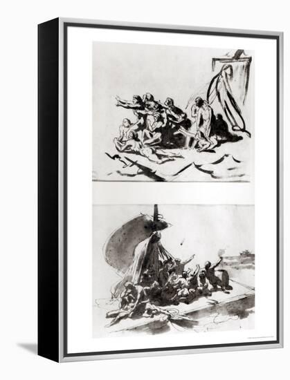 Two Sketches for the Raft of the Medusa, circa 1819-Théodore Géricault-Framed Premier Image Canvas