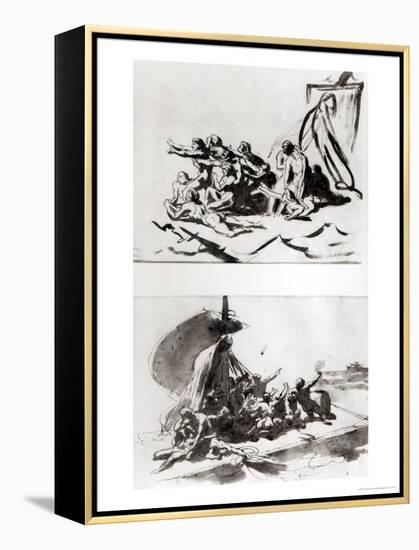 Two Sketches for the Raft of the Medusa, circa 1819-Théodore Géricault-Framed Premier Image Canvas