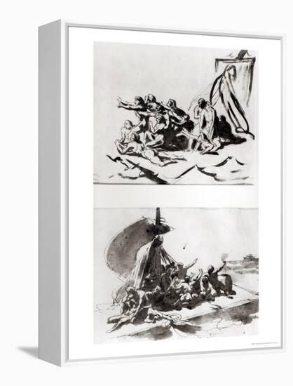 Two Sketches for the Raft of the Medusa, circa 1819-Théodore Géricault-Framed Premier Image Canvas