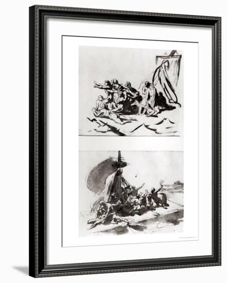 Two Sketches for the Raft of the Medusa, circa 1819-Théodore Géricault-Framed Giclee Print