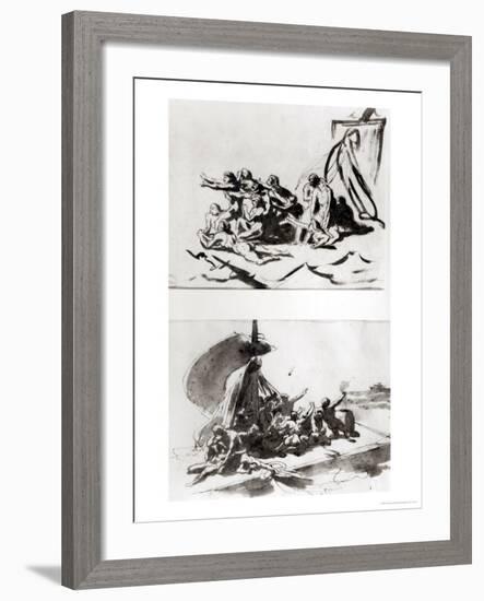 Two Sketches for the Raft of the Medusa, circa 1819-Théodore Géricault-Framed Giclee Print