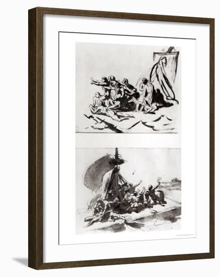 Two Sketches for the Raft of the Medusa, circa 1819-Théodore Géricault-Framed Giclee Print