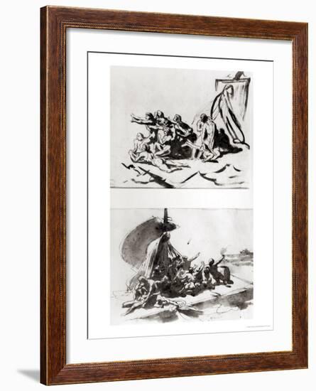 Two Sketches for the Raft of the Medusa, circa 1819-Théodore Géricault-Framed Giclee Print