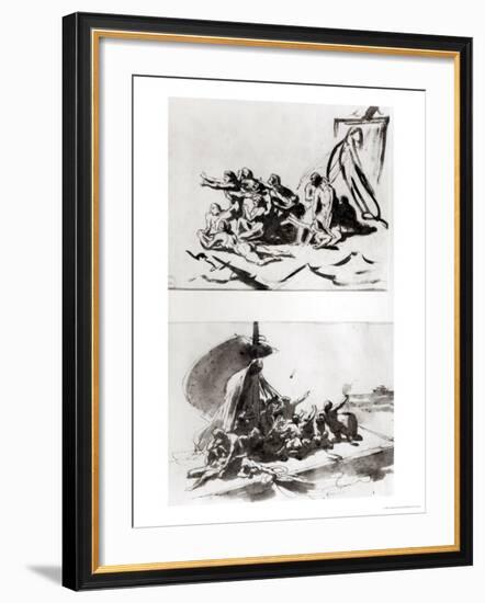 Two Sketches for the Raft of the Medusa, circa 1819-Théodore Géricault-Framed Giclee Print