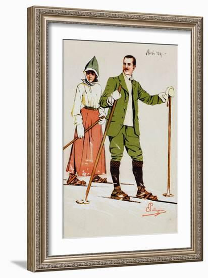 Two Skiers, 1909-Carlo Pellegrini-Framed Giclee Print